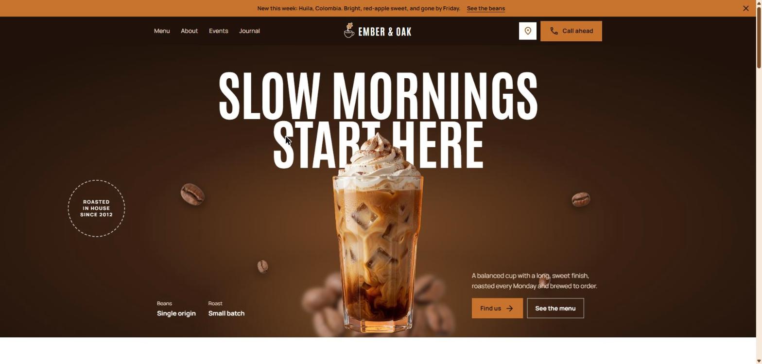 Ember & Oak homepage: Slow mornings start here